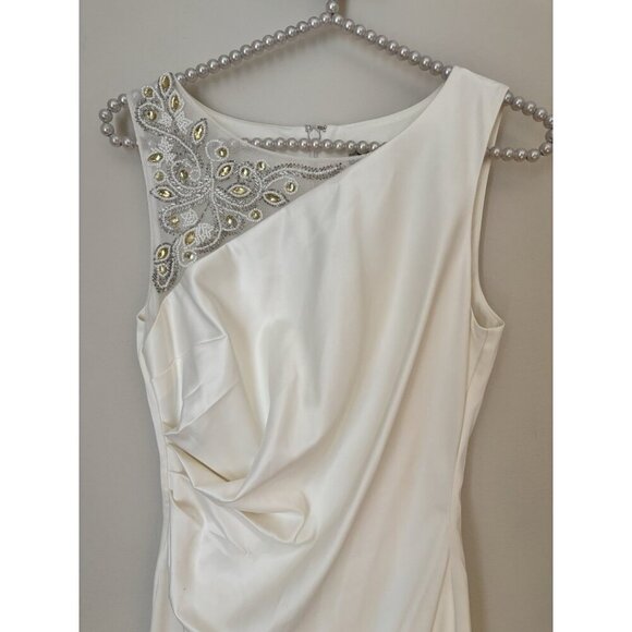 Eliza J Womens Size 4 Cream Sheath Dress Beaded Trim Ruched Sleeveless - Picture 2 of 6